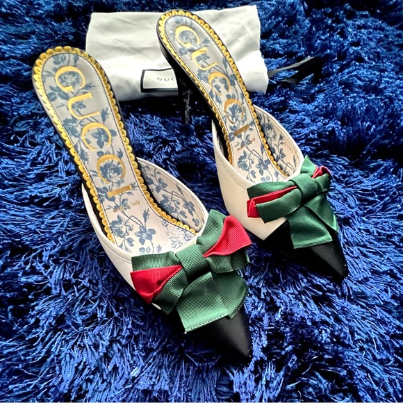 GUCCI Cream and Black Leather Mules with Gucci Wed Bow size 39 (Brand New) - Picture 4 of 16